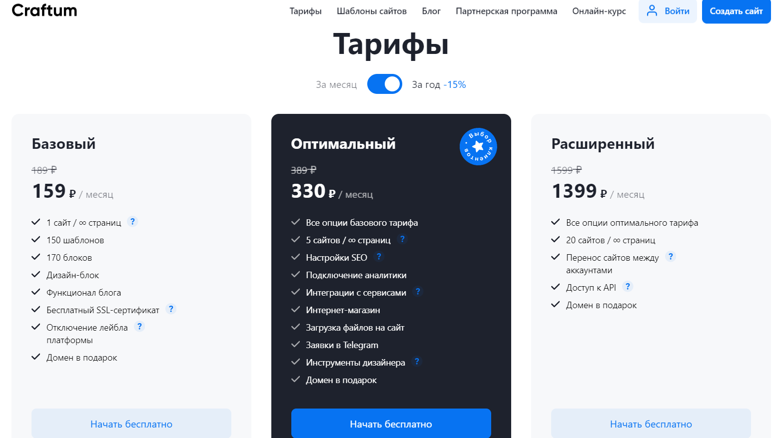 Тарифы у Craftum